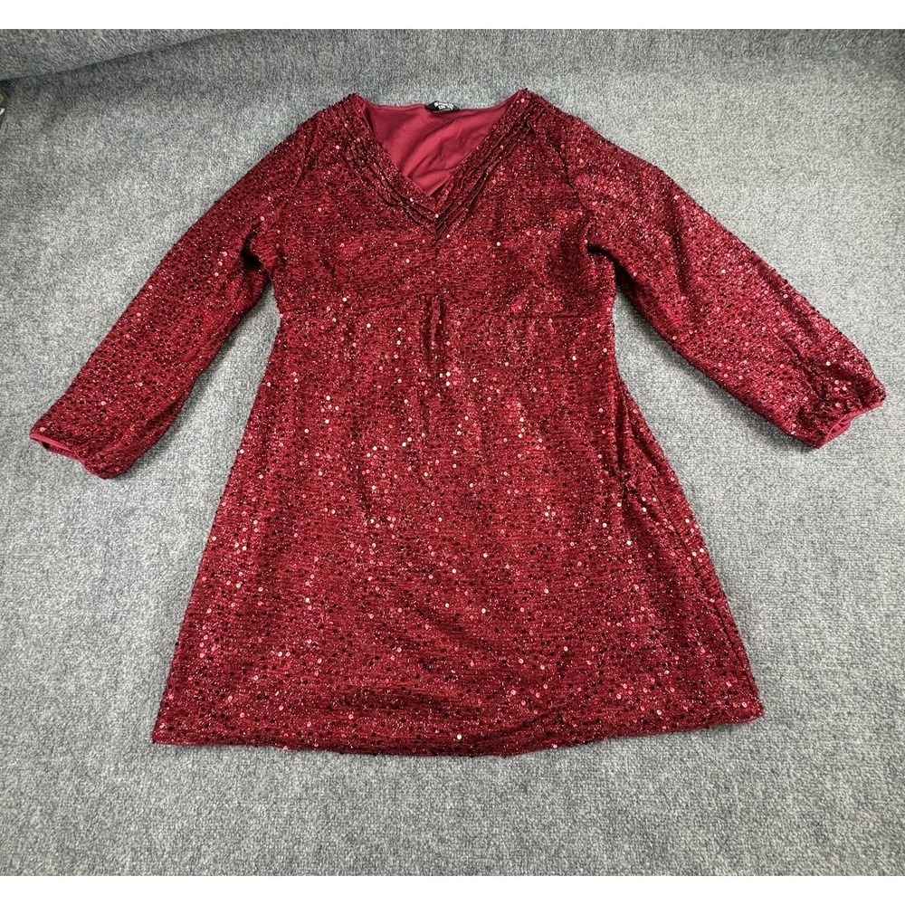 Red Sequin Dress Women 18-20 Party Holiday Glam Y2K Coquette Evening Sparkle NYE